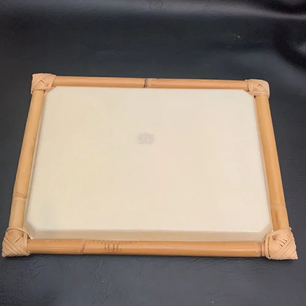 Camaxeu Garden Window Summer Scene Blue Green Acrylic Serving Tray Bamboo Edges